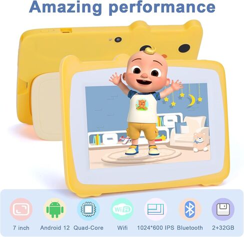 C idea Kids Tablets,7 Inches Toddler Android 12, Dual Cameras, 32GB Large Storage, Iwawa Pre-Installed, Parental Control, Children Learning Educational Tablets in Kuwait