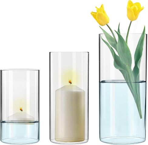 Glass Cylinder Vases for Centerpieces Set of 3,Hurricane Candle Holder Vase,Floating Candle Vases for Flowers for Wedding Party Home Decor,Gift(4"/6"/8" High) in Saudi Arabia