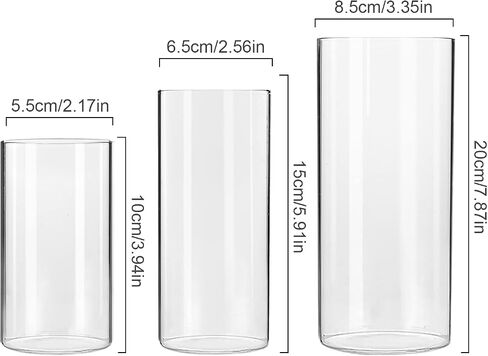 Glass Cylinder Vases for Centerpieces Set of 3,Hurricane Candle Holder Vase,Floating Candle Vases for Flowers for Wedding Party Home Decor,Gift(4"/6"/8" High) in Saudi Arabia