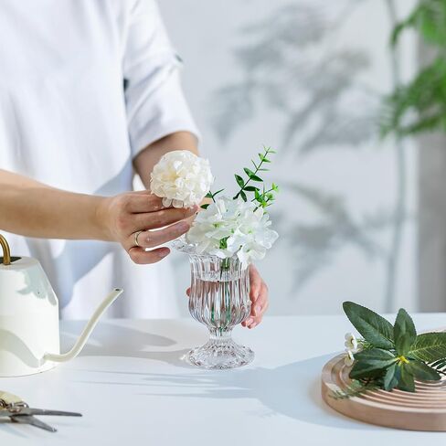 مزهريات زجاجية للديكور، مجموعة مزهرية كومبوت صغيرة من 3، مزهريات زهور مضلعة للقطع المركزية، مزهرية كريستالية شفافة للزهور، مزهرية بقاعدة زخرفية لتزيين طاولات الزفاف، 5.7 بوصة in Kuwait
