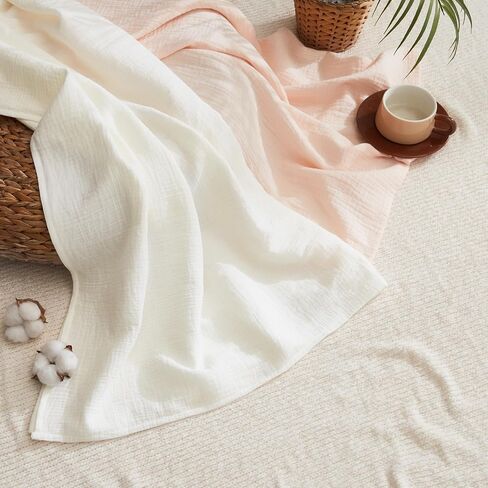Neutral Cotton Soft Muslin Swaddle Blankets，2 Pack of 47 * 47 Inch Large Muslin Blankets,Muslin Baby Blanket for Newborn Cribs(Pink & White) in Saudi Arabia