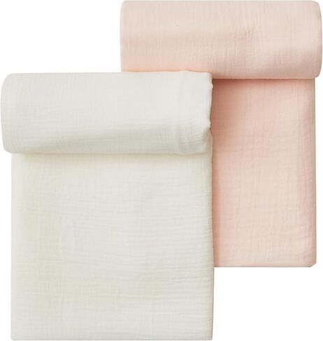 Neutral Cotton Soft Muslin Swaddle Blankets，2 Pack of 47 * 47 Inch Large Muslin Blankets,Muslin Baby Blanket for Newborn Cribs(Pink & White) in Saudi Arabia