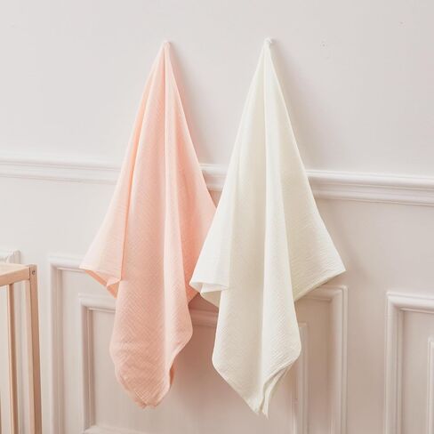 Neutral Cotton Soft Muslin Swaddle Blankets，2 Pack of 47 * 47 Inch Large Muslin Blankets,Muslin Baby Blanket for Newborn Cribs(Pink & White) in Saudi Arabia