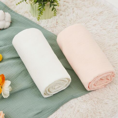 Neutral Cotton Soft Muslin Swaddle Blankets，2 Pack of 47 * 47 Inch Large Muslin Blankets,Muslin Baby Blanket for Newborn Cribs(Pink & White) in Saudi Arabia