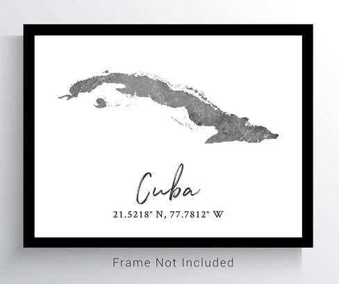 Cuba Map Wall Art Print - 8x10 Silhouette Decor Print with Coordinates. Makes a Great Cuban-Themed Gift. Shades of Gray, Black & White. in Saudi Arabia