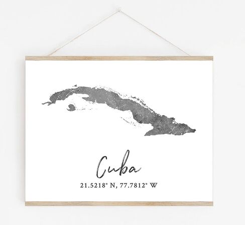 Cuba Map Wall Art Print - 8x10 Silhouette Decor Print with Coordinates. Makes a Great Cuban-Themed Gift. Shades of Gray, Black & White. in Saudi Arabia