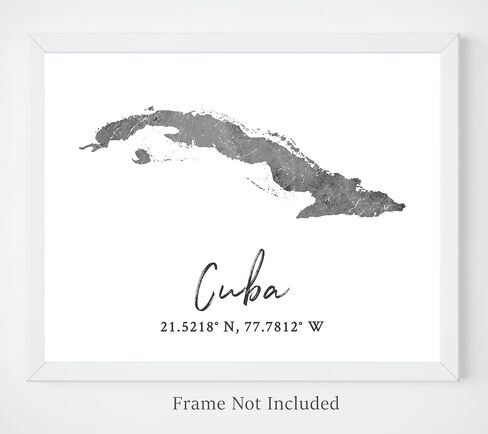 Cuba Map Wall Art Print - 8x10 Silhouette Decor Print with Coordinates. Makes a Great Cuban-Themed Gift. Shades of Gray, Black & White. in Saudi Arabia