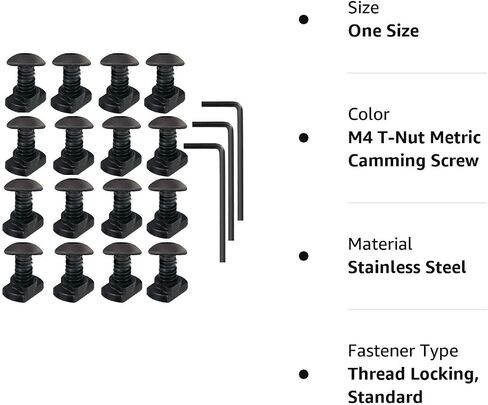 16 حزمة من مجموعات استبدال براغي الكاميرا المترية M4 T-Nut المتوافقة مع أنظمة السكك الحديدية القياسية، مع براغي قفل الخيط، مفتاح ألين وصواميل (16 × براغي، 16 × صواميل و3 × مفتاح ربط) in Kuwait