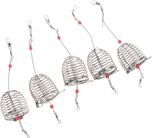 BESPORTBLE 5 PCS/Pack Stainless Steel Fishing Bait Cage Fishing Lure Cage Fishing Trap Basket Feeder Holder Fishing Gear Fishing Tackle Red in Saudi Arabia