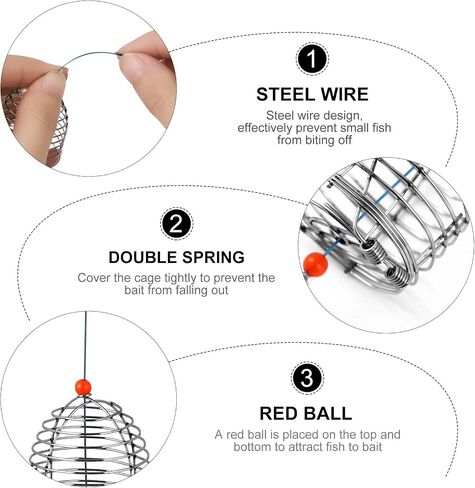 BESPORTBLE 5 PCS/Pack Stainless Steel Fishing Bait Cage Fishing Lure Cage Fishing Trap Basket Feeder Holder Fishing Gear Fishing Tackle Red in Saudi Arabia