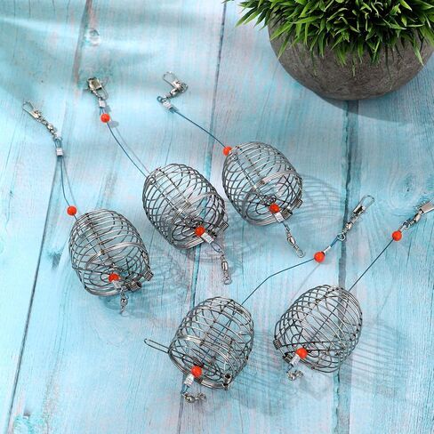 BESPORTBLE 5 PCS/Pack Stainless Steel Fishing Bait Cage Fishing Lure Cage Fishing Trap Basket Feeder Holder Fishing Gear Fishing Tackle Red in Saudi Arabia