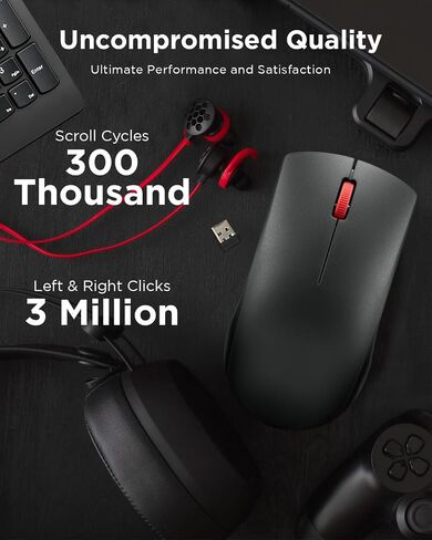 Lenovo Bluetooth Silent Mouse (WL300) - 5 Button Computer Mouse with Silent Left & Right Click – Sculpted Grip, Microsoft Swift Pair, Up to 1600 DPI (Grey) in Saudi Arabia