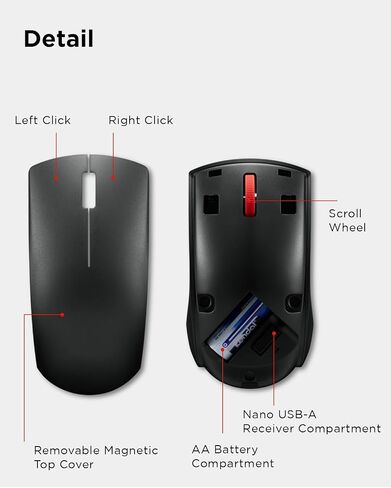 Lenovo Bluetooth Silent Mouse (WL300) - 5 Button Computer Mouse with Silent Left & Right Click – Sculpted Grip, Microsoft Swift Pair, Up to 1600 DPI (Grey) in Saudi Arabia