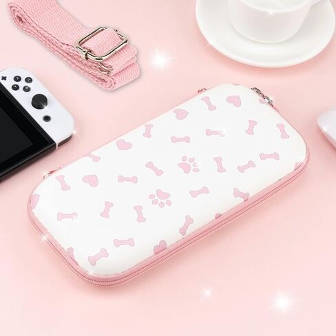 حقيبة حمل BelugaDesign Corgi Boba | واقي السفر الصلب باللون الأبيض والوردي الباستيل | لطيف Kawaii أنيمي الكلب فقاعة الشاي الكفوف | متوافق مع نينتندو سويتش ستاندرد لايت OLED in Kuwait