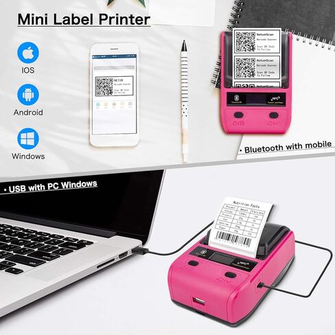 طابعة ملصقات حرارية محمولة بتقنية البلوتوث من NetumScan Label Maker متوافقة مع نظام Android وiOS تنطبق على الملصقات والعنوان ورمز QR والرمز الشريطي والكابل والمزيد، تستخدم للمنزل والبيع بالتجزئة in Kuwait