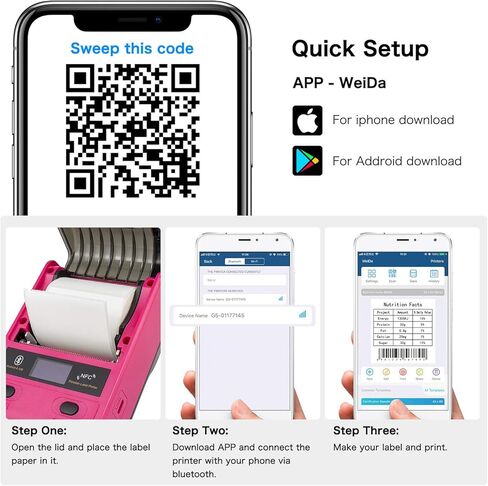 طابعة ملصقات حرارية محمولة بتقنية البلوتوث من NetumScan Label Maker متوافقة مع نظام Android وiOS تنطبق على الملصقات والعنوان ورمز QR والرمز الشريطي والكابل والمزيد، تستخدم للمنزل والبيع بالتجزئة in Kuwait