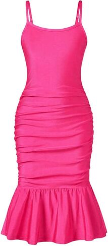 Girl's Summer Dress Sleeveless Ruched Ruffle Flounce Hem Bodycon Dress Party Formal Cami Dress in Saudi Arabia