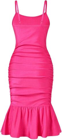 Girl's Summer Dress Sleeveless Ruched Ruffle Flounce Hem Bodycon Dress Party Formal Cami Dress in Saudi Arabia