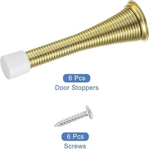 uxcell Door Stop, 6Pcs 3-1/4 - Spring Steel Door Stopper with 6 Screws, Flexible Door Stoppers for Bottom of Door with Rubber Bumper Tips (Gold) in Saudi Arabia