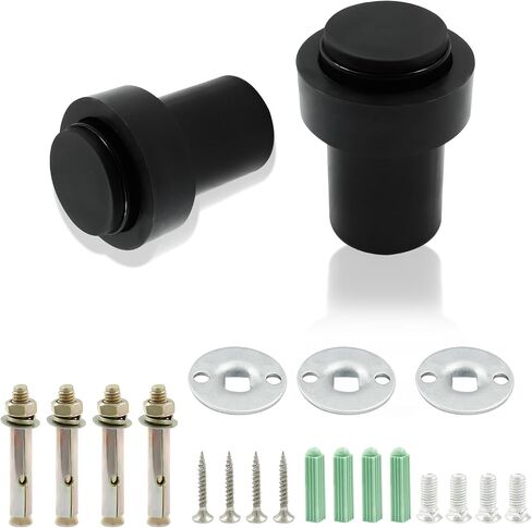 Cylindrical Matte Black Door Stop,1.8 Inch Heavy Duty Floor Door Stopper with Rubber Ring,Stainless Steel Door Stoppers,Wall Mount Doorstop with Screws Pack of 1 in Saudi Arabia