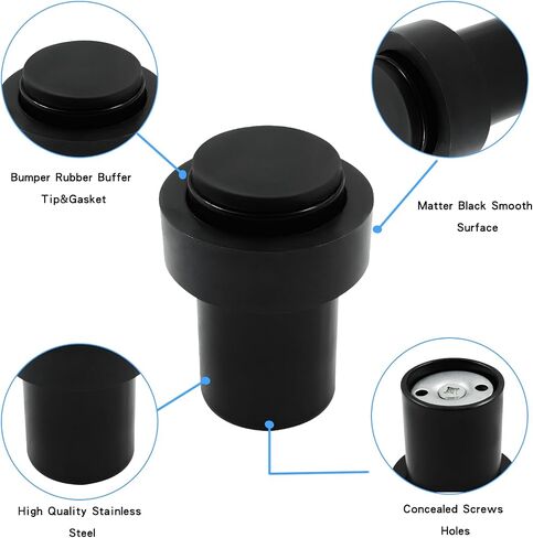 Cylindrical Matte Black Door Stop,1.8 Inch Heavy Duty Floor Door Stopper with Rubber Ring,Stainless Steel Door Stoppers,Wall Mount Doorstop with Screws Pack of 1 in Saudi Arabia