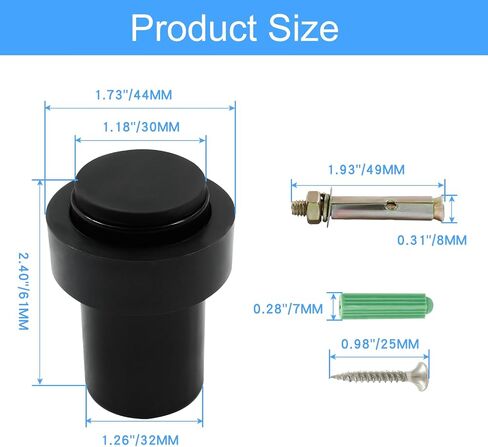 Cylindrical Matte Black Door Stop,1.8 Inch Heavy Duty Floor Door Stopper with Rubber Ring,Stainless Steel Door Stoppers,Wall Mount Doorstop with Screws Pack of 1 in Saudi Arabia