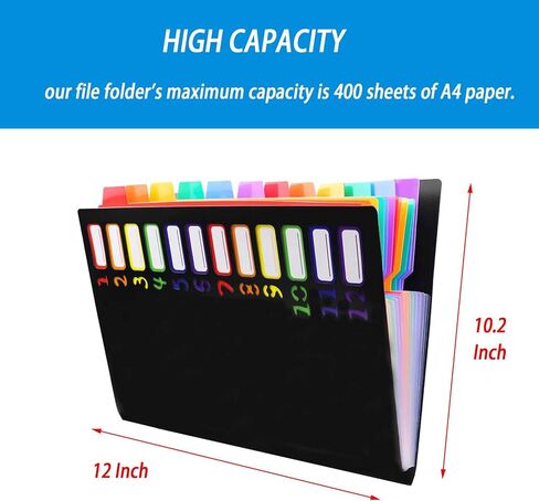 13 Pockets Accordion Project File Organizer, A4 Letter Size, 10 x 13 Inch, Portable Expanding Document File Folder, Important Bill Receipt Invoice Coupon Zip Holder for Home Office, Large Capacity in Kuwait