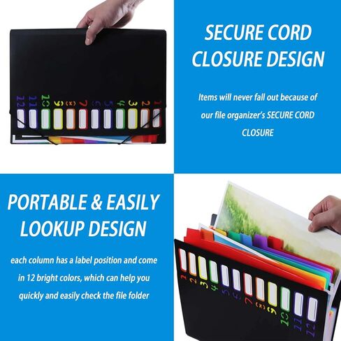 13 Pockets Accordion Project File Organizer, A4 Letter Size, 10 x 13 Inch, Portable Expanding Document File Folder, Important Bill Receipt Invoice Coupon Zip Holder for Home Office, Large Capacity in Kuwait