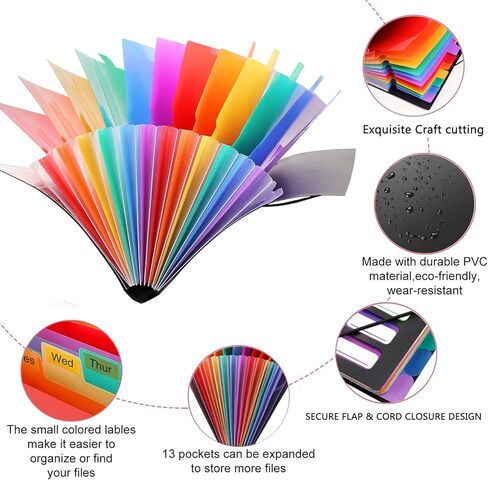 13 Pockets Accordion Project File Organizer, A4 Letter Size, 10 x 13 Inch, Portable Expanding Document File Folder, Important Bill Receipt Invoice Coupon Zip Holder for Home Office, Large Capacity in Kuwait