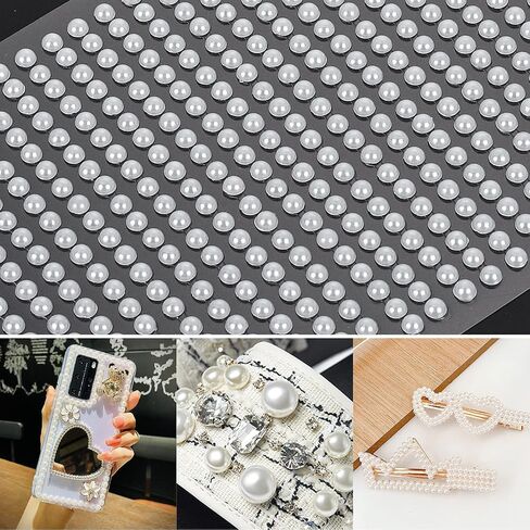 2800 Pieces Pearl Stickers, 4 Size White Flat Back Pearls Sticker Self-Adhesive Craft Pearls Faux Pearl Gems Embellishment for Face Beauty Makeup Nail Art Phone DIY Crafts Scrapbooking in Saudi Arabia