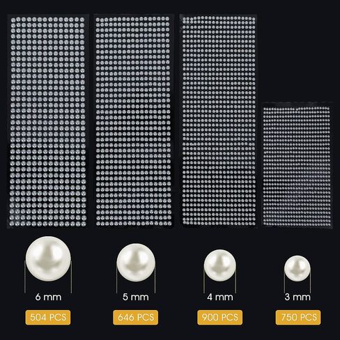 2800 Pieces Pearl Stickers, 4 Size White Flat Back Pearls Sticker Self-Adhesive Craft Pearls Faux Pearl Gems Embellishment for Face Beauty Makeup Nail Art Phone DIY Crafts Scrapbooking in Saudi Arabia