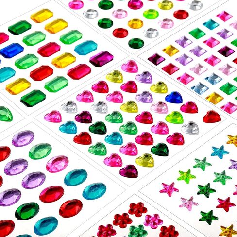 1782 Pcs Gem Stickers for Crafts Self Adhesive Rhinestone Stickers Acrylic Stick-on Crystal Gem Sheets Assorted Shaped Multicolor Jewel Stickers 14 Sheets Stick On Gems for DIY Nail Body Makeup in Saudi Arabia