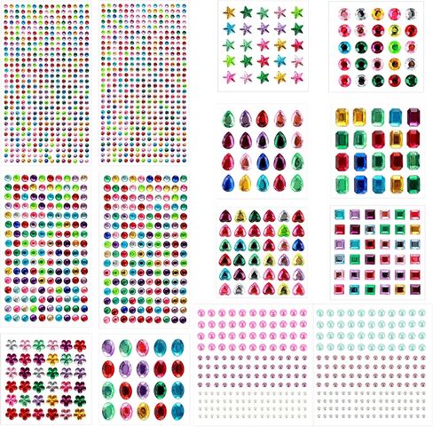 1782 Pcs Gem Stickers for Crafts Self Adhesive Rhinestone Stickers Acrylic Stick-on Crystal Gem Sheets Assorted Shaped Multicolor Jewel Stickers 14 Sheets Stick On Gems for DIY Nail Body Makeup in Saudi Arabia