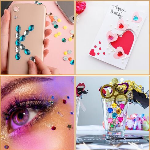 1782 Pcs Gem Stickers for Crafts Self Adhesive Rhinestone Stickers Acrylic Stick-on Crystal Gem Sheets Assorted Shaped Multicolor Jewel Stickers 14 Sheets Stick On Gems for DIY Nail Body Makeup in Saudi Arabia