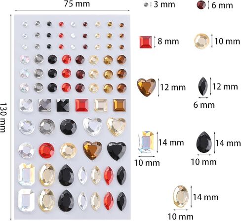 486 قطعة من ملصقات حجر الراين ذاتية اللصق، ملصقات الأحجار الكريمة، ملصقات المجوهرات للحرف اليدوية، مقاسات متنوعة in Kuwait