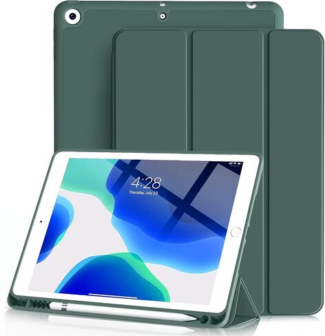 Aoub iPad 9th Generation 2021/iPad 8th Generation 2020/iPad 7th Generation 2019 Case with Pencil Holder, iPad 10.2 inch Smart Stand Case with Soft TPU Back Cover, Auto Sleep/Wake, Dark Green in Saudi Arabia