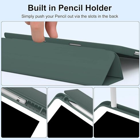 Aoub iPad 9th Generation 2021/iPad 8th Generation 2020/iPad 7th Generation 2019 Case with Pencil Holder, iPad 10.2 inch Smart Stand Case with Soft TPU Back Cover, Auto Sleep/Wake, Dark Green in Saudi Arabia