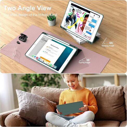Aoub iPad 9th Generation 2021/iPad 8th Generation 2020/iPad 7th Generation 2019 Case with Pencil Holder, iPad 10.2 inch Smart Stand Case with Soft TPU Back Cover, Auto Sleep/Wake, Dark Green in Saudi Arabia