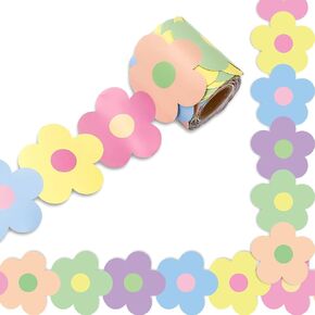 Whaline 32.8ft Boho Flower Bulletin Board Borders Colorful Floral Die-Cut Rolled Border Trim for Classroom Office Chalkboard Decoration