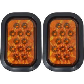 5x3 2x Amber Rectangle 12 LED Signal Turn Tail Park Light Tow Truck Semi Trailer CM Flatbed Reading Postal Hitch Mounted RV Bus Grommet 3 Wire Pigtail Plug Kit IP67 Waterproof
