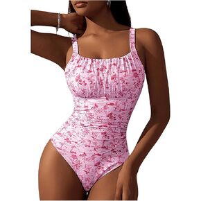 Women's Boho Floral Print One Piece Swimsuit Y2K Bathing Suits Swimwear Beachwear