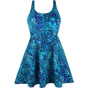 JINXUEER Women’s Plus Size Swimsuit One Piece Floral Print Swimwear Tummy Control Swimdress with Flared Skirt