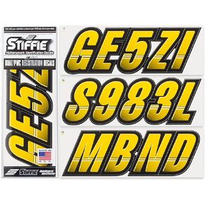 STIFFIE Techtron Yellow/Black 3" Alpha-Numeric Registration Identification Numbers Stickers Decals for Boats & Personal Watercraft