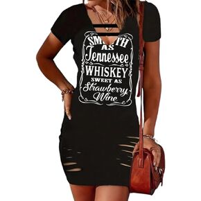 Smooth As Tennessee Whiskey Sweet As Strawberry Wine Mini Dress Women Cut Out V Neck Slim Bodycon Short Mini Dresses