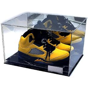 Shoes Sneaker Display Case Box Black Marble Mirror 2 Level Riser Showcase Box UV Protection Acrylic Sports Memorabilia (Black Platform)