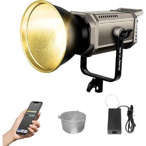 Manbily CFL-200Bi 200W ثنائي اللون COB LED ضوء فيديو، إضاءة مستمرة للإخراج المعدني مع حامل بوينز، التحكم في التطبيق، 49200Lux 1M، 3000K-6500K، CRI≥97، TLCI≥98، 12 مشهدًا للبث المباشر in Kuwait