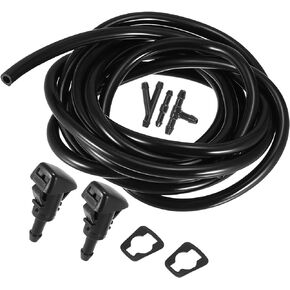 Motoforti Front Windshield Wiper Nozzles Kit, for Dodge Grand Caravan 2008-2020, Plastic, with Gaskets 2.5 Meter Fluid Hose, Black, 6pcs