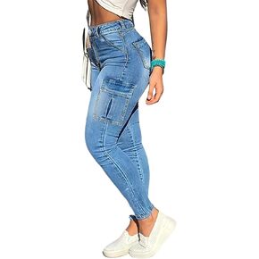 Skinny Cargo Pants Women High Waisted Jeans Stretch Fashion Casual with Flaps 6 Pockets
