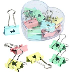 24pcs Colorful Binder Clips - Cute Paper Clamps, Colored 19mm Sizes Metal Fun Clip Clamps with Heart Shape for Office and Home Supplies