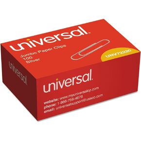 Universal 72220BX Smooth Paper Clips, Wire, Jumbo, Silver, 100/Box